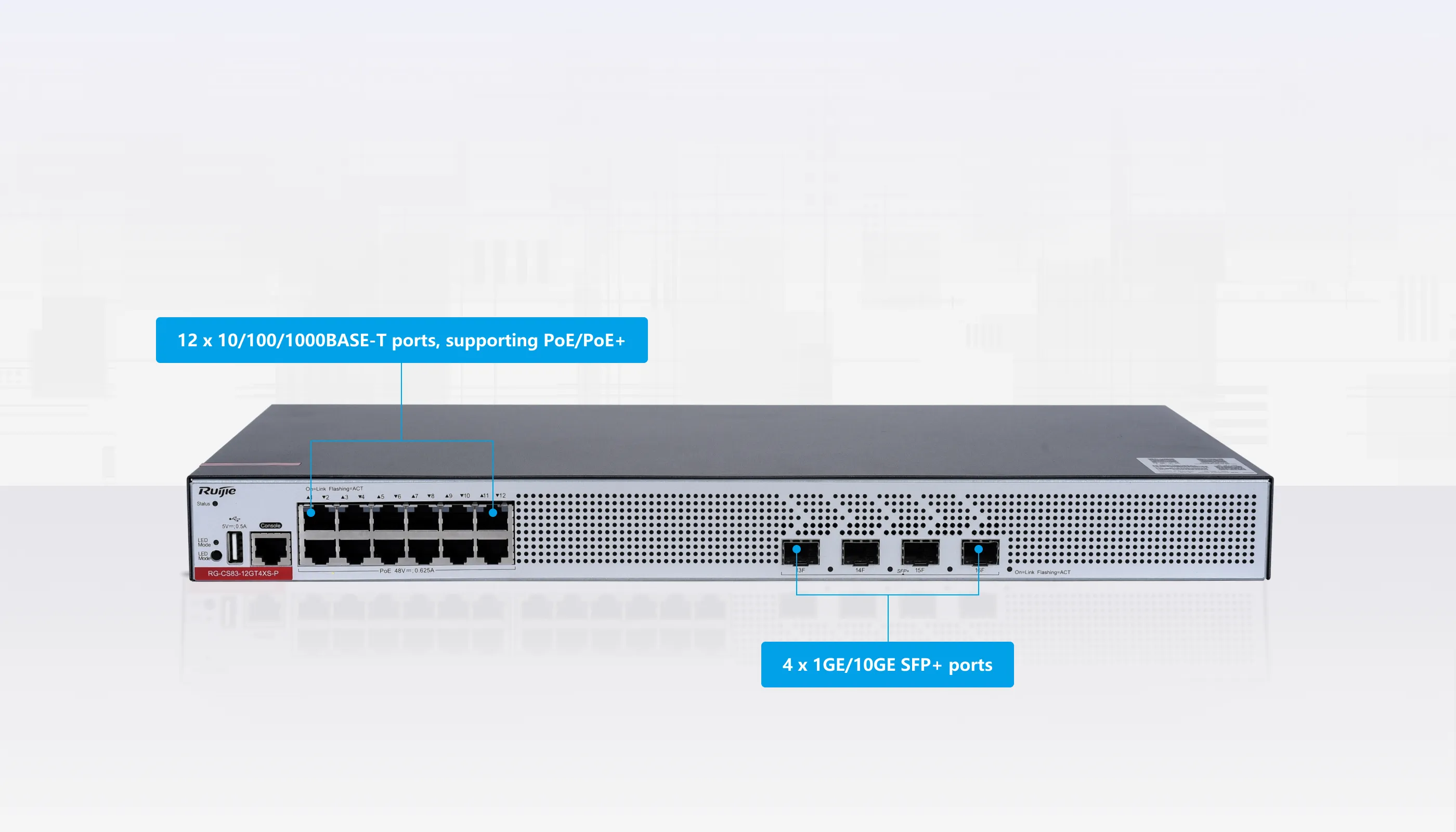 RG-CS83-12GT4XS-P 12-Port 1GE RJ45 Layer 3 Managed Access Switch with PoE+, 4-Port 10GE Uplink