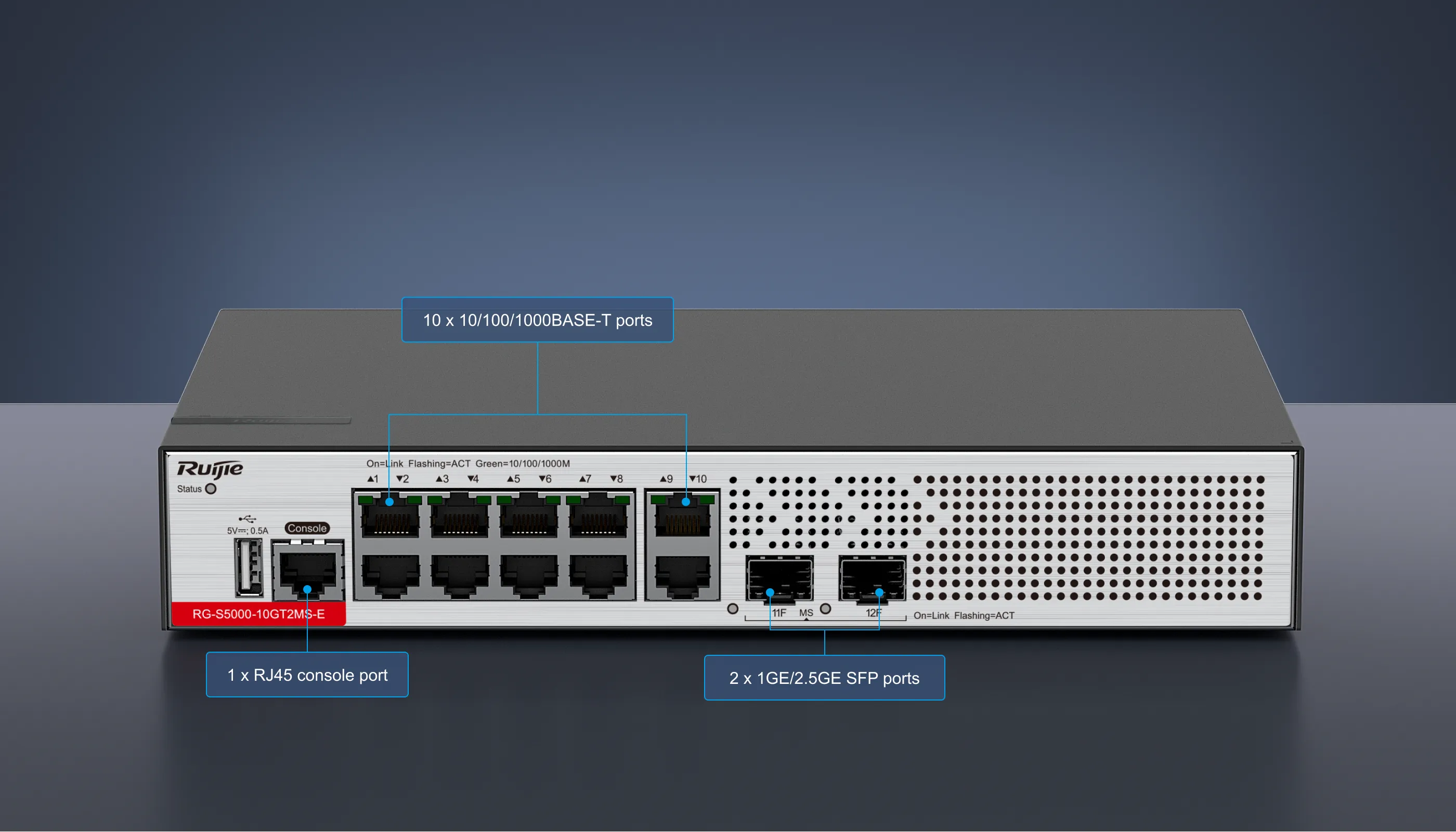 RG-S5000-10GT2MS-E 10-Port Gigabit Layer 2+ Managed Switch with Two 2.5GE Uplink SFP Ports