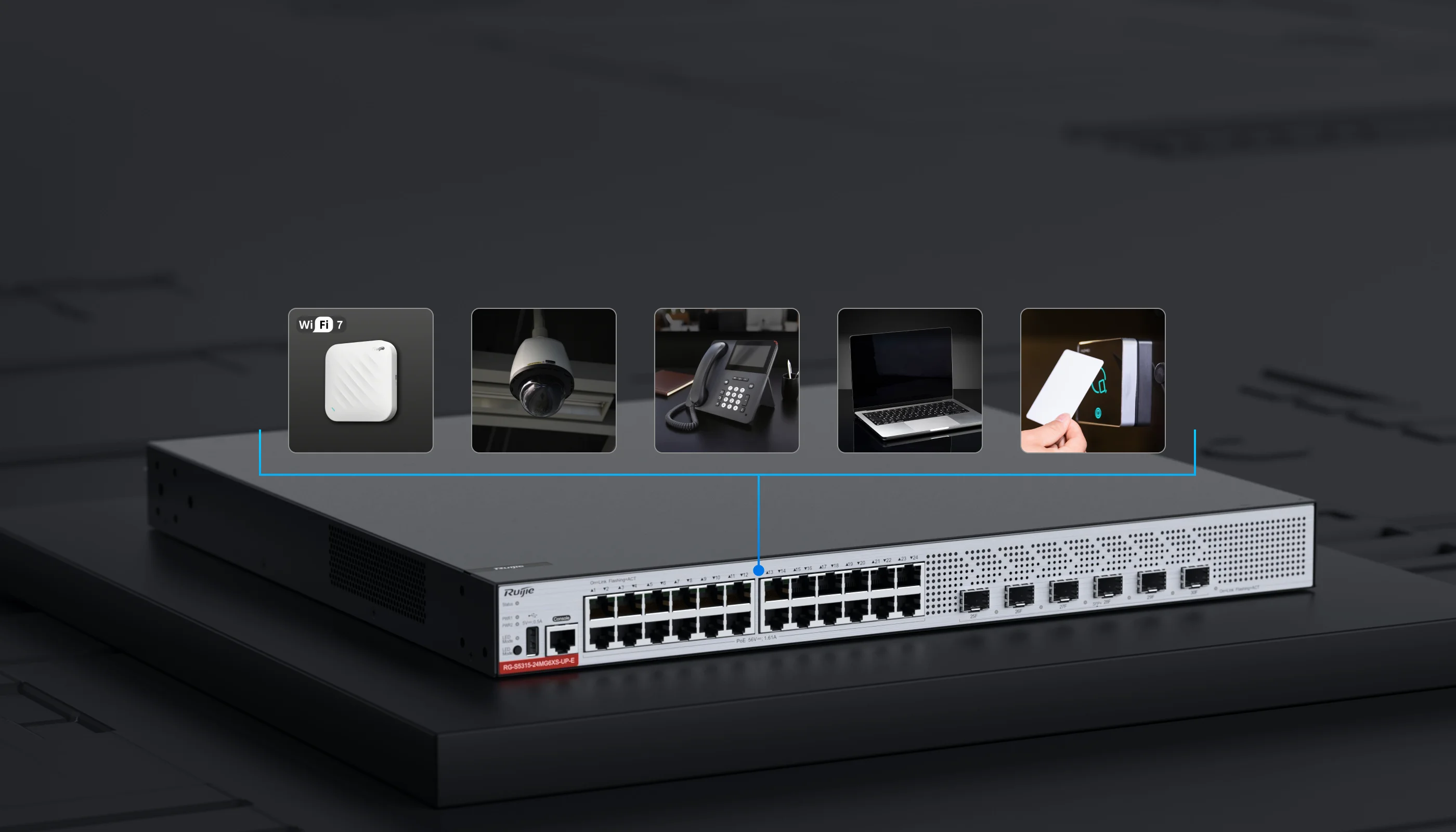 RG-S5315-24MG6XS-UP-E Next-Generation 24-Port 2.5GE Multi-GE Access Switches with 10GE Uplinks, Supporting up to 90 W (PoE++) Power Output per Port