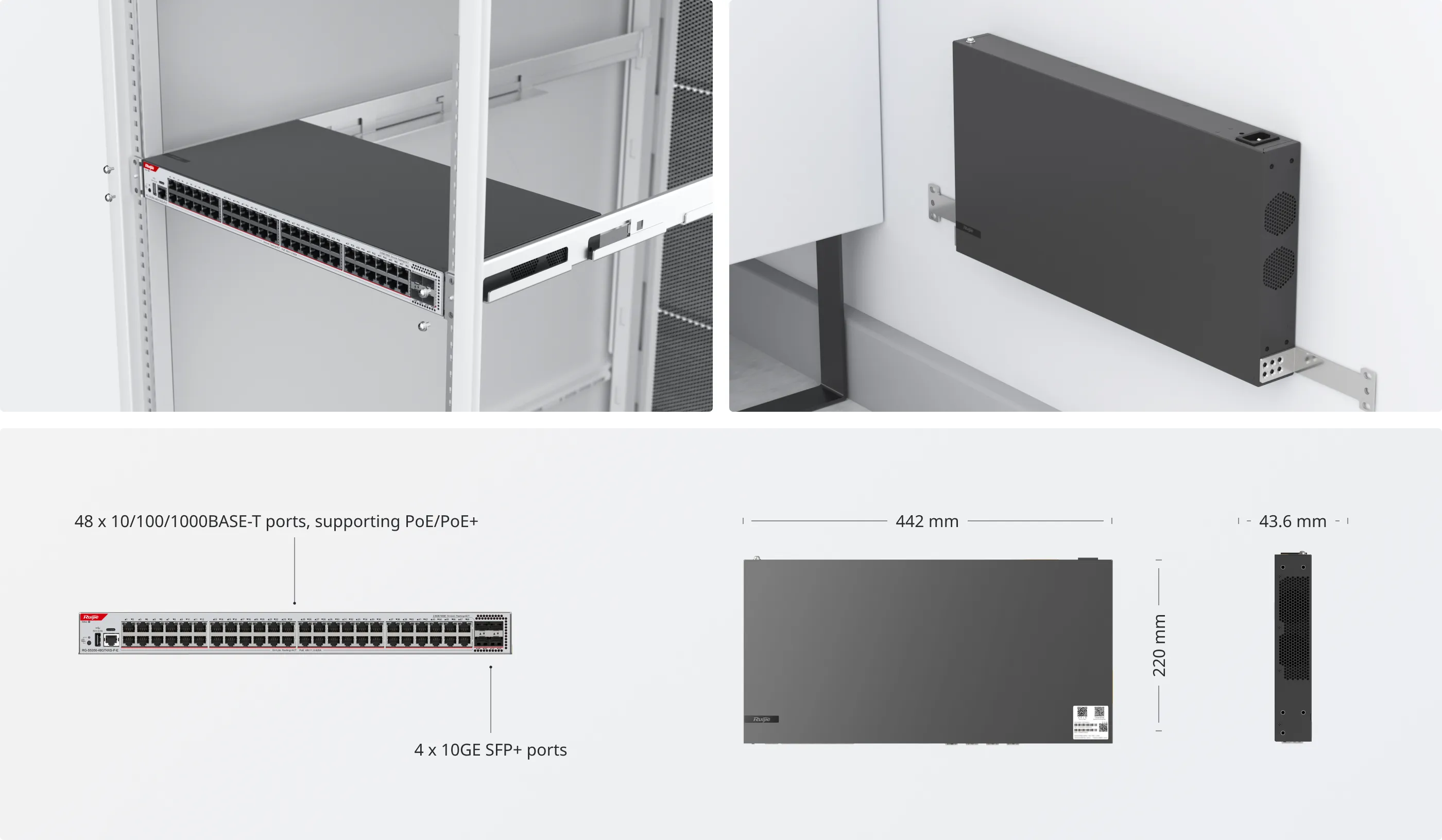 RG-S5350-48GT4XS-P-E 48-Port GE Layer 3 Managed Access Switch with PoE+, 4-Port 10GE Uplink