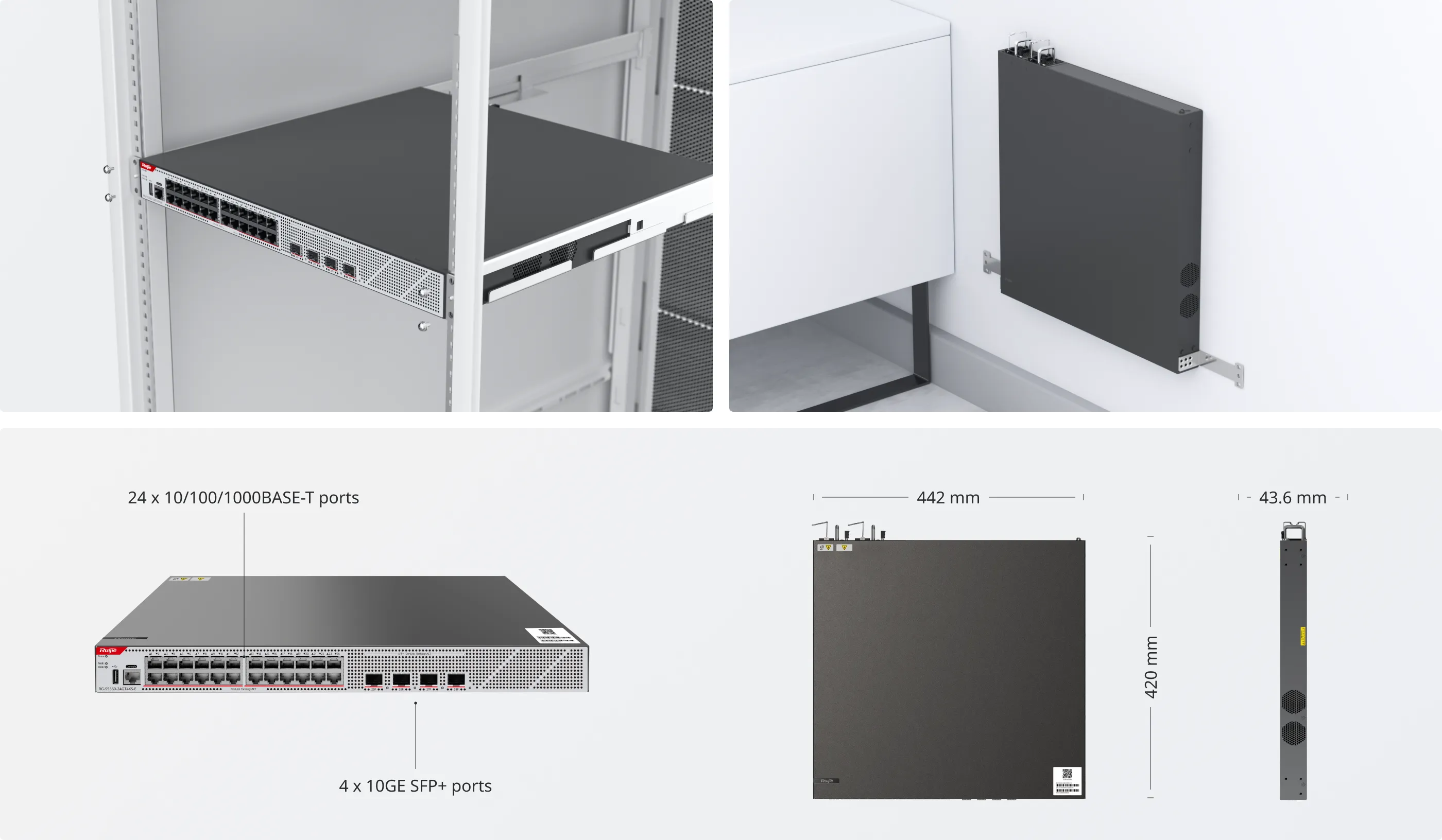 RG-S5360-24GT4XS-E 24-Port GE Layer 3 Managed Access Switch, 4-Port 10GE Uplink